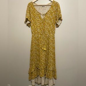 Yellow floral high/low dress with ties